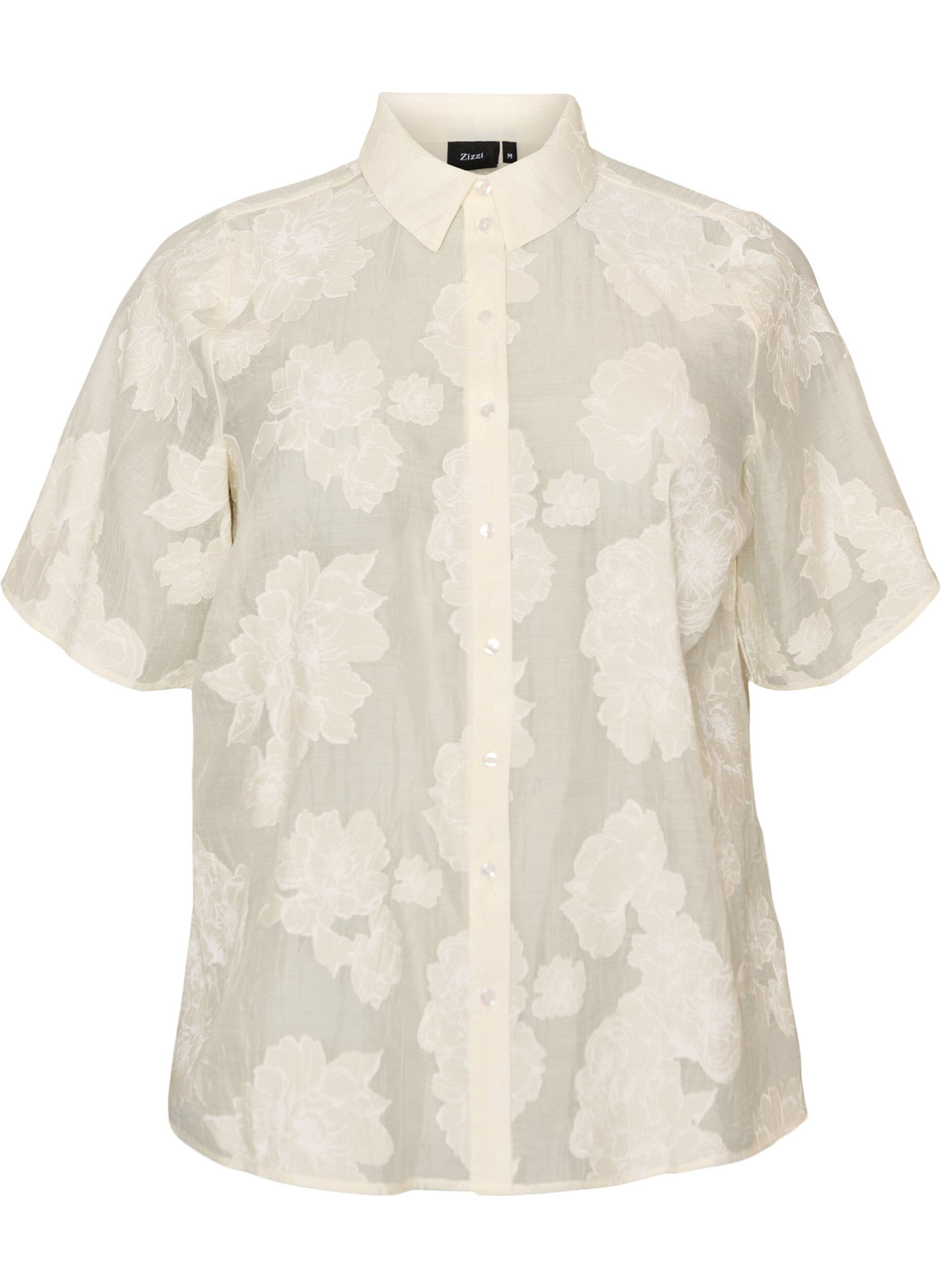 Zizzi Transparent skjortebluse med blomstermotiver, Beige, Packshot image number 0
