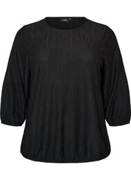 Bluse med struktur og 3/4 &aelig;rmer, Sort