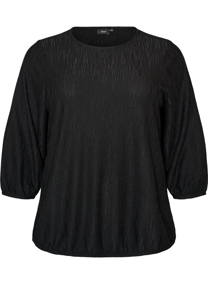 Bluse med struktur og 3/4 &aelig;rmer, Sort, Packshot image number 0