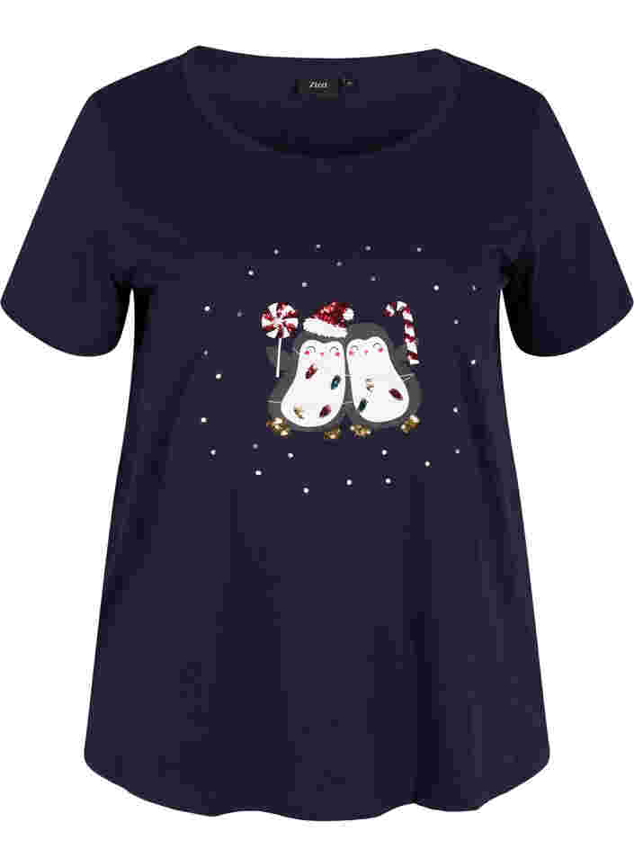 Jule t-shirt i bomuld, Navy Blazer Penguin, Packshot image number 0