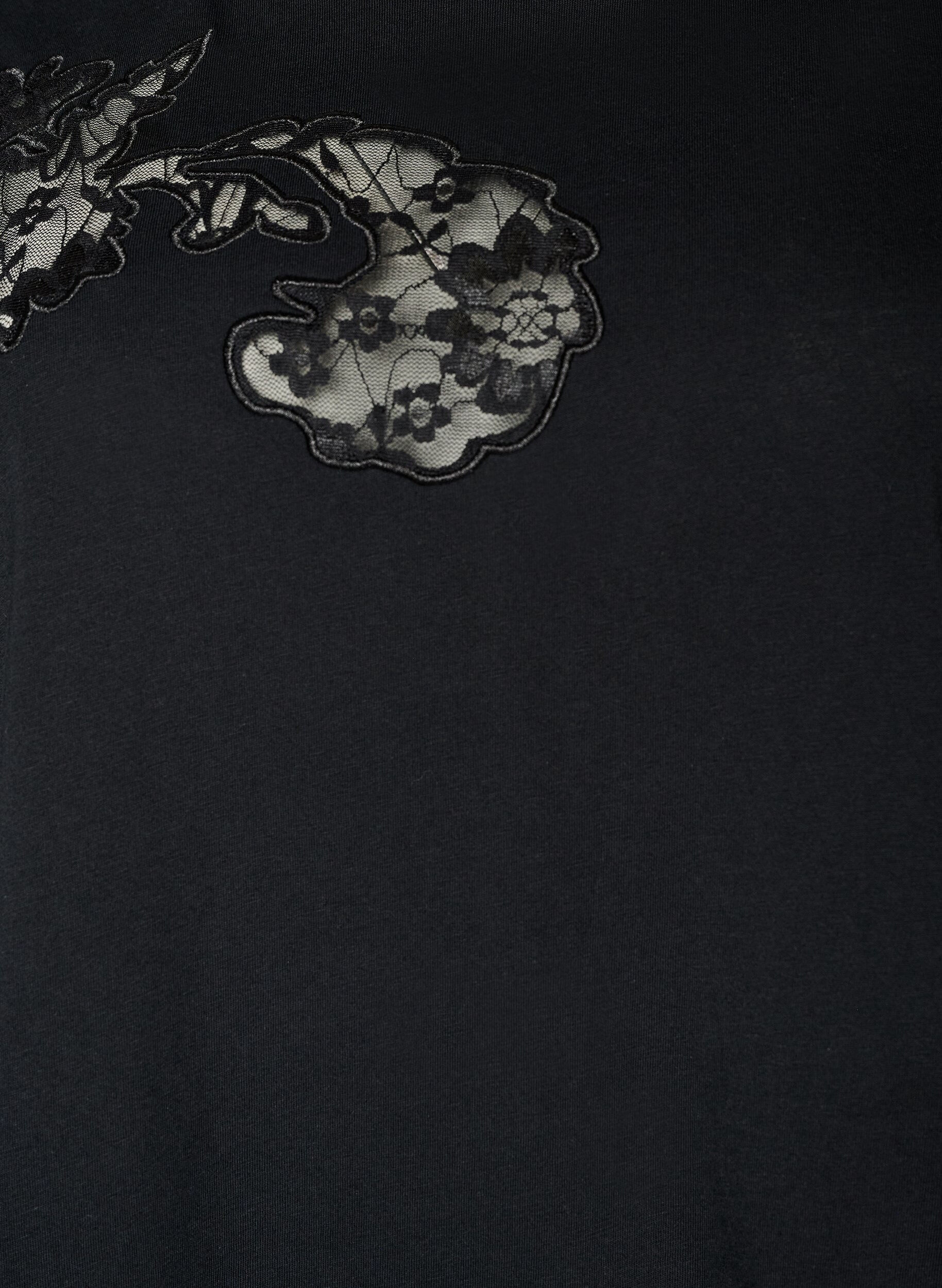 ZizziT-shirt i bomuld med blondeapplikationer, Sort, Packshot image number 2