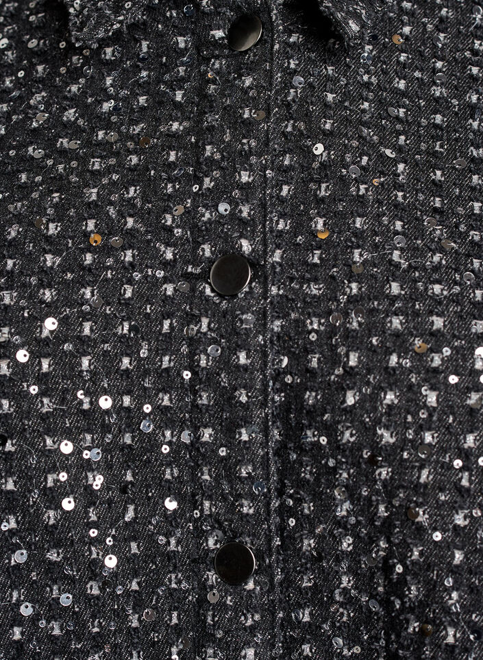 Denimkjole med pailletter og 3/4-&aelig;rmer, Sort, Packshot image number 2