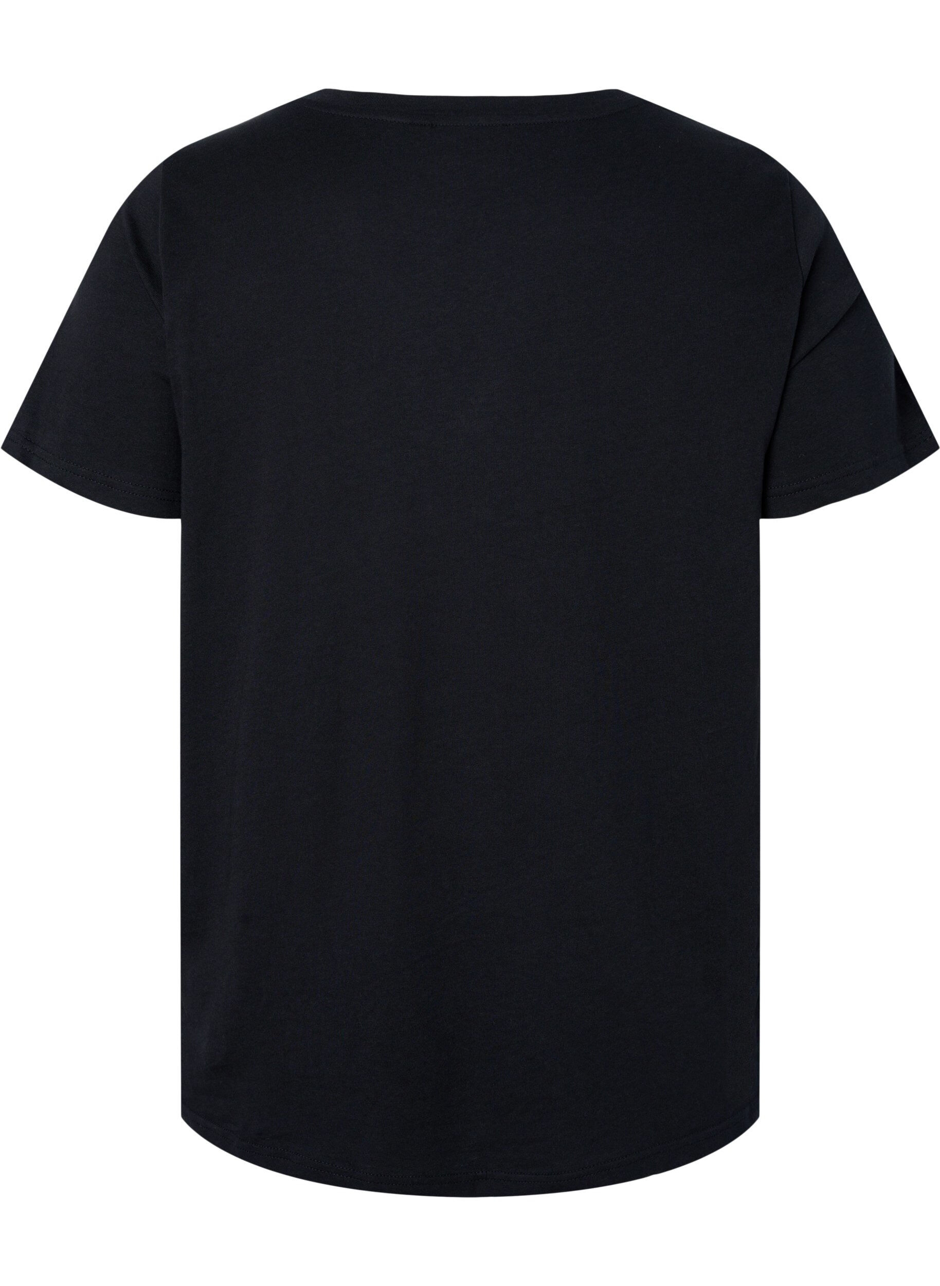 Zizzi Bomulds t-shirt med pailletter, Black w. Love, Packshot image number 1