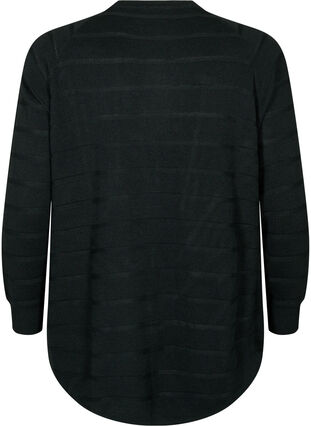 Strikcardigan med tone-i-tone striber, Black, Packshot image number 1