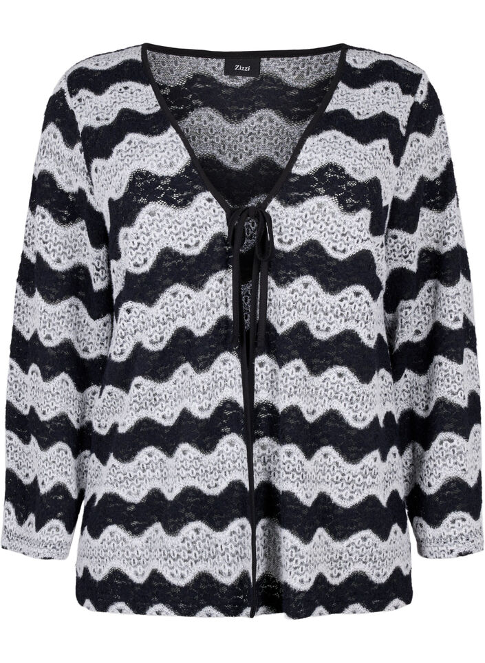 Strikcardigan med bølgemønster, Black Stripe, Packshot image number 0