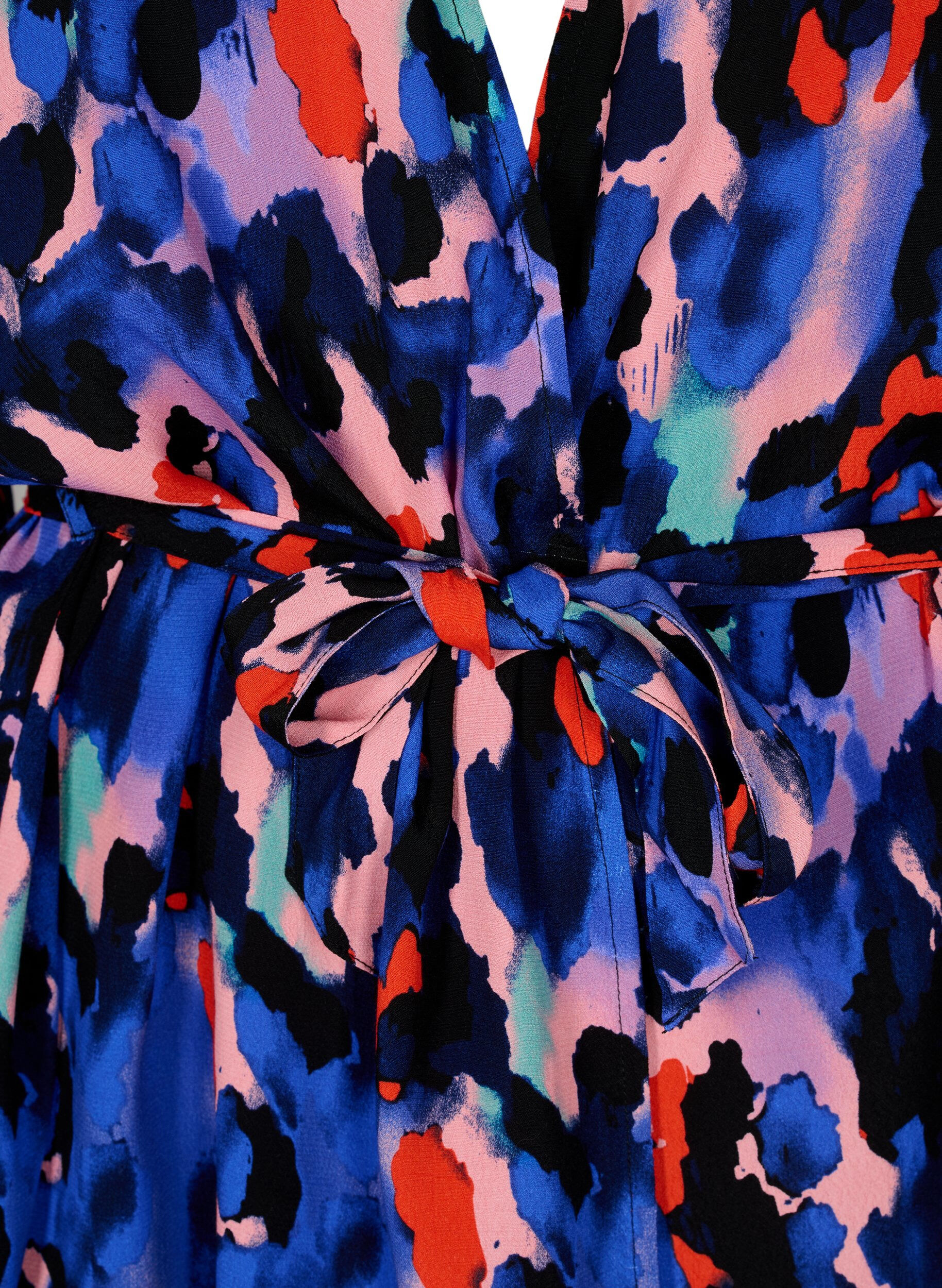 Zizzi Kimono i viskose med print, Colorful Animal, Packshot image number 2