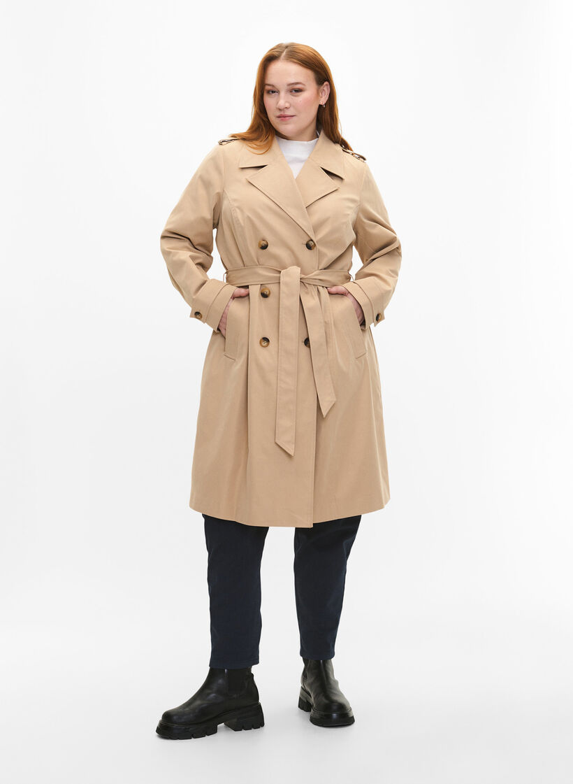 Trenchcoat med lommer og bælte, Nomad, Model image number 3
