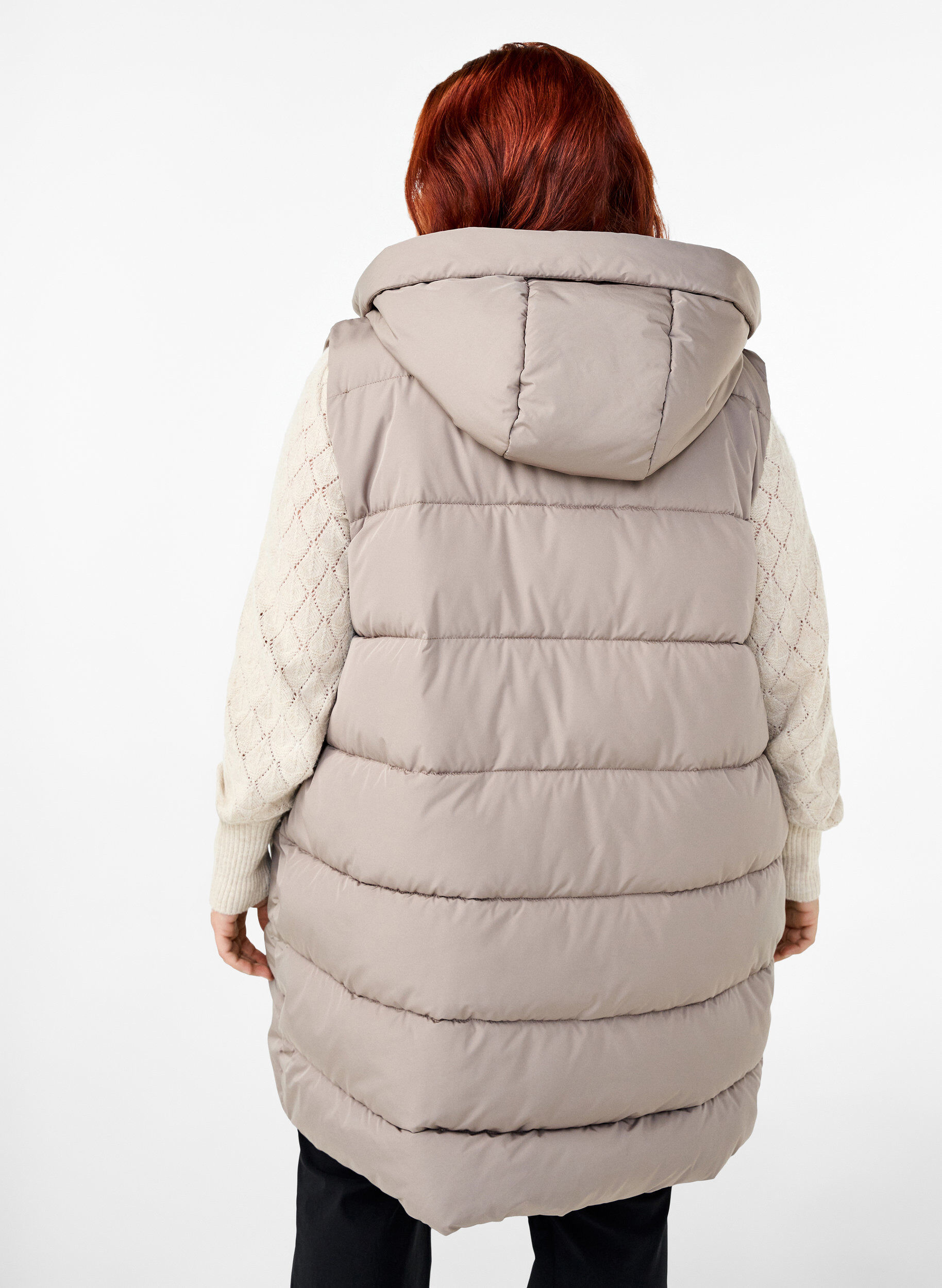 Zizzi Lang vest med h&aelig;tte og lommer , Beige, Model image number 2
