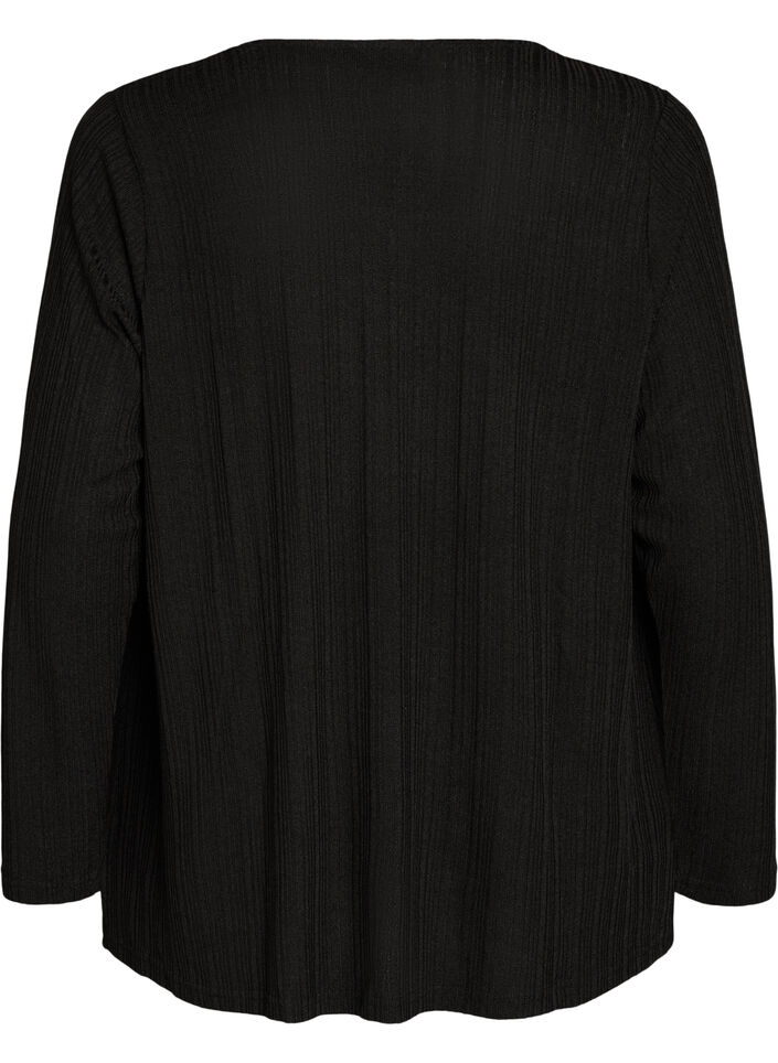 &Aring;ben cardigan i struktureret jersey, Sort, Packshot image number 1