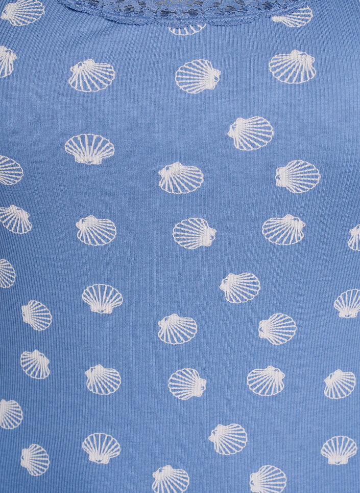 Top med print og blondekant, Bl&aring;, Packshot image number 2