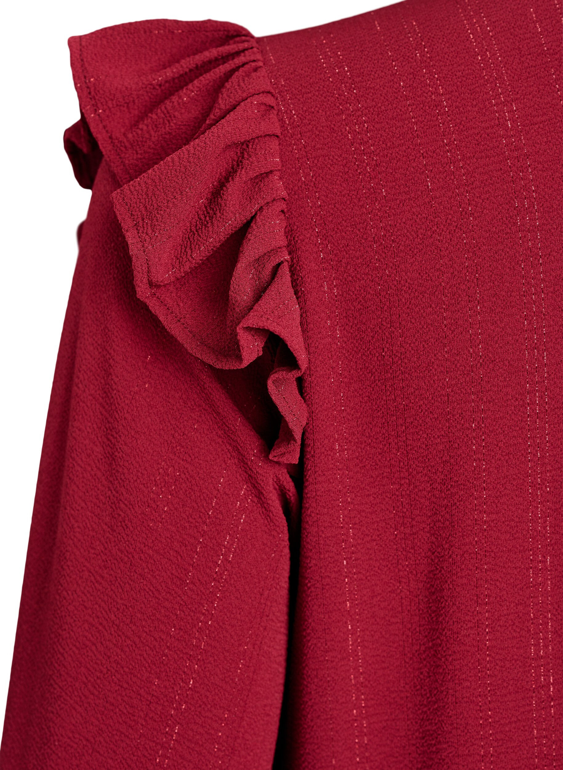 Zizzi Kort kjole med fl&aelig;ser og glimmer, M&oslash;rk Bordeaux, Packshot image number 3