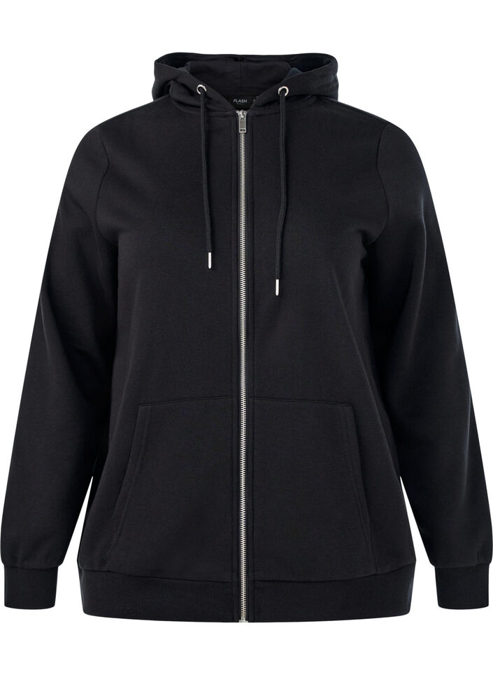 Sweat h&aelig;ttetr&oslash;je med lynl&aring;s og lommer, Sort, Packshot image number 0