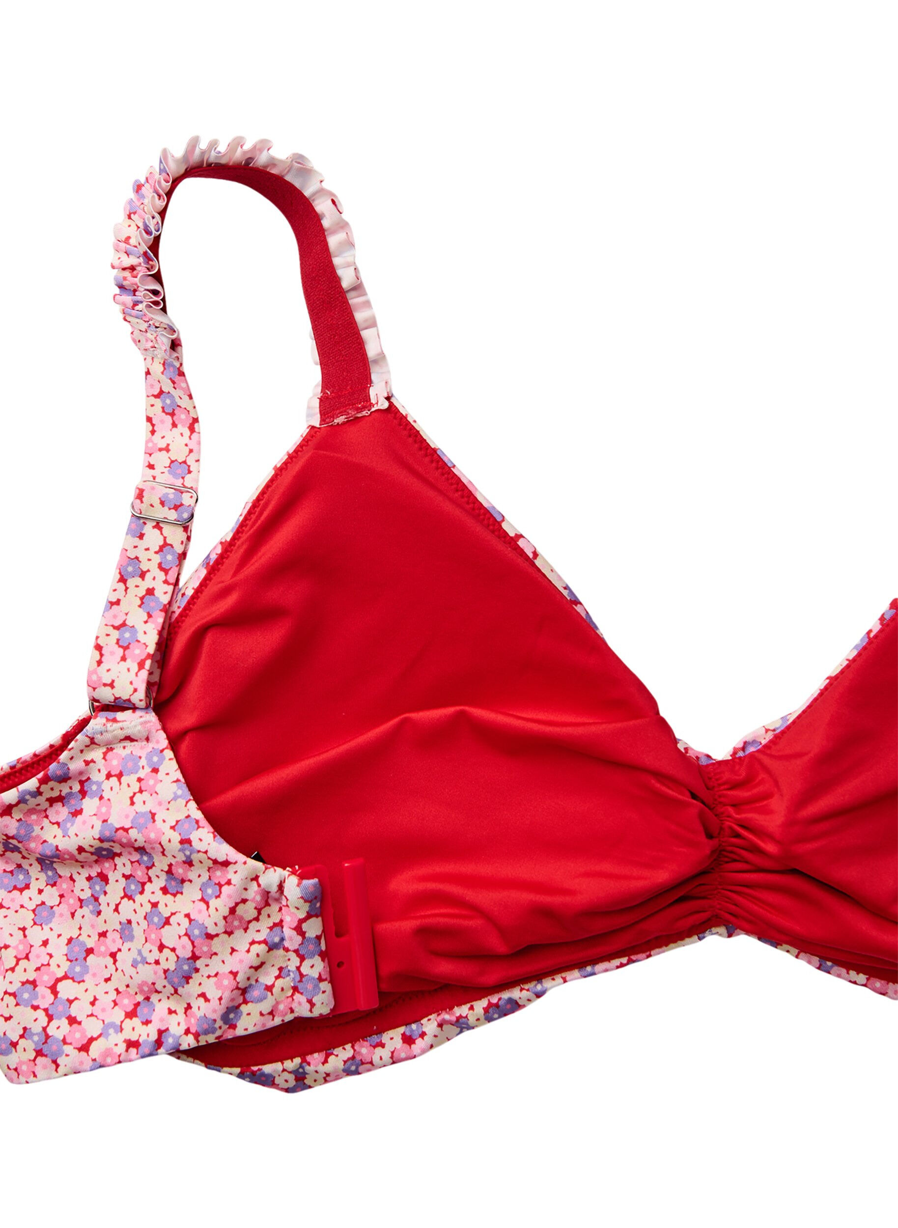 Zizzi Blomstret bikinitop med udtagelig vattering, Lyser&oslash;d, Packshot image number 3