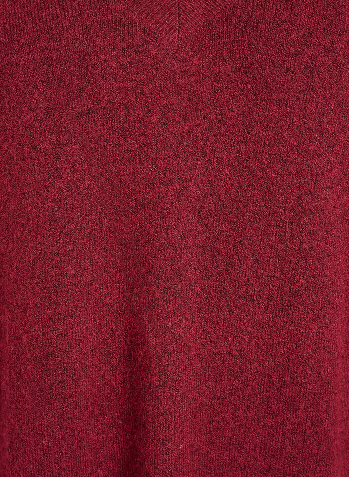 Lang&aelig;rmet strikkjole med V-hals, R&oslash;d, Packshot image number 2