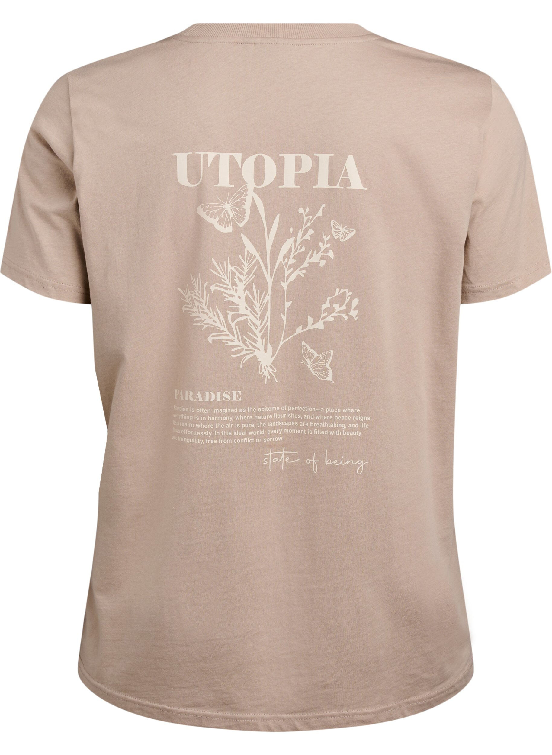Zizzi T-shirt med tekstmotiv og rund hals, Brun, Packshot image number 1