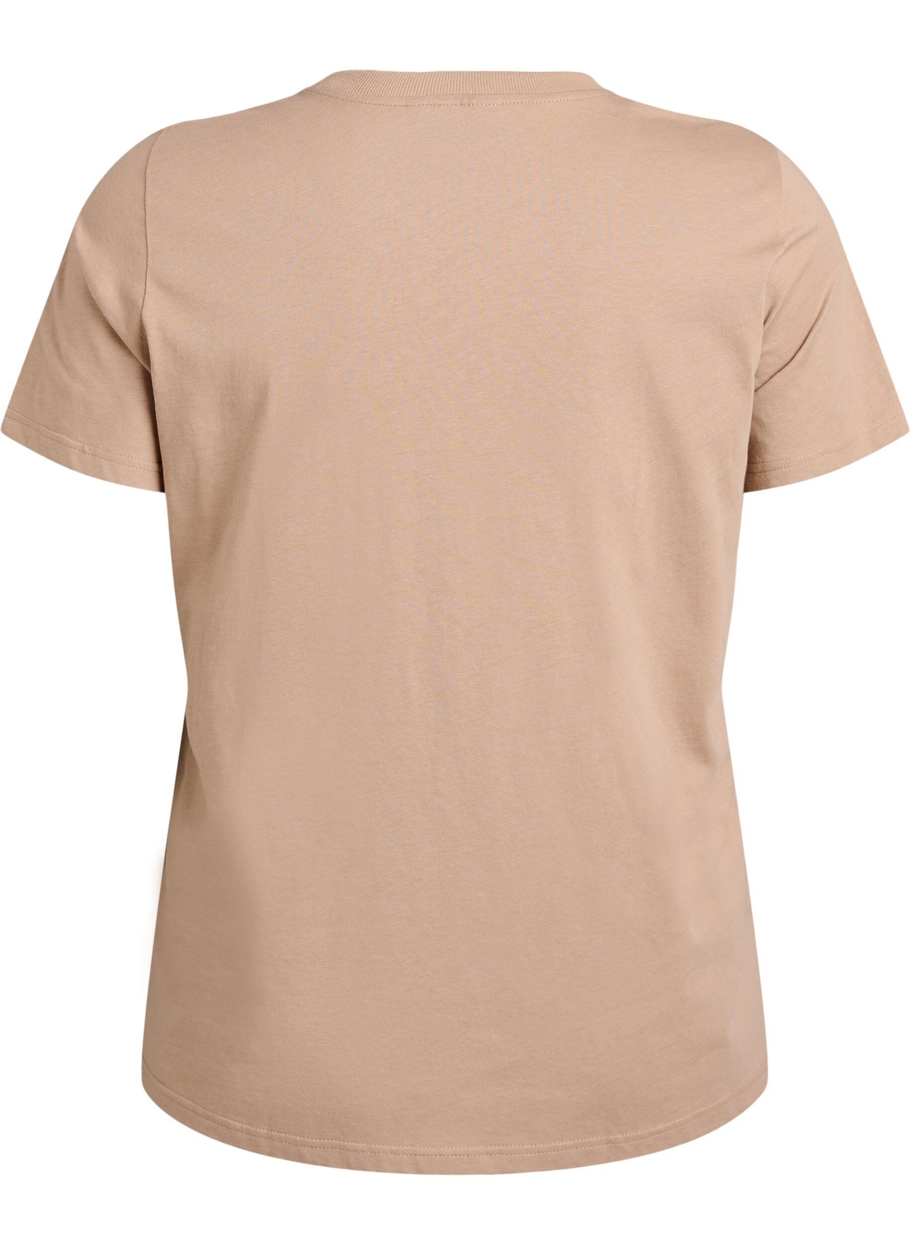 ZizziBasis t-shirt i bomuld med rund hals, Beige, Packshot image number 1