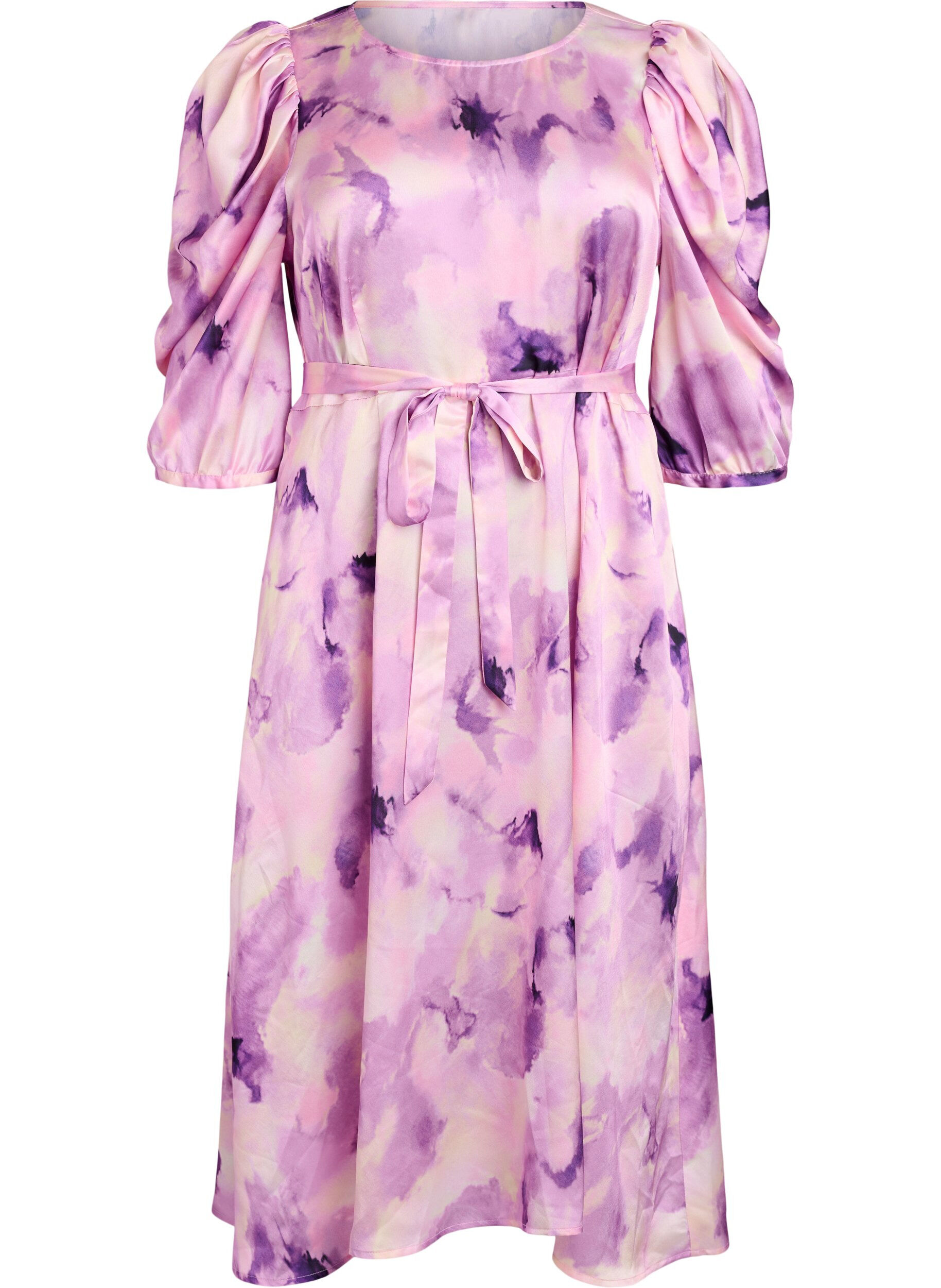 Kort&aelig;rmet festkjole med bindeb&aring;nd