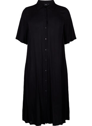 Viskose skjortekjole med korte ærmer, Black, Packshot image number 0