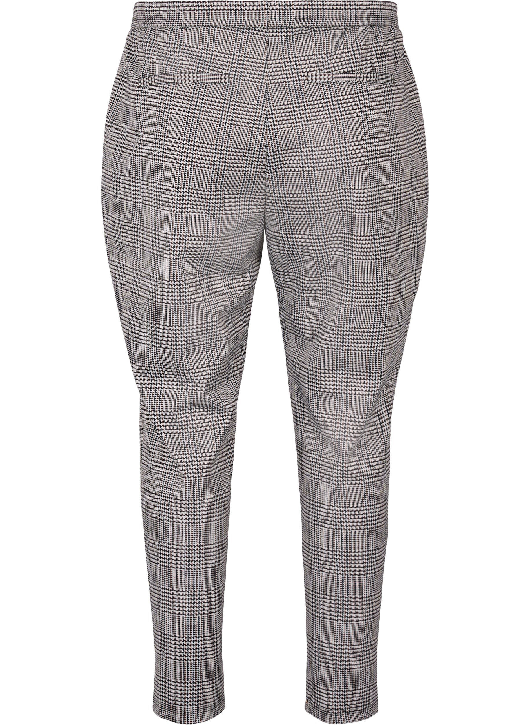 Zizzi Cropped Maddison bukser med ternet m&oslash;nster, Beige Brown Check, Packshot image number 1