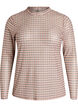 Mesh bluse med ternet m&oslash;nster, Beige, Packshot image number 0