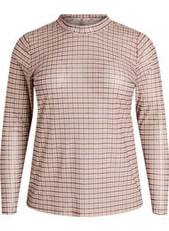 Mesh bluse med ternet m&oslash;nster, Beige