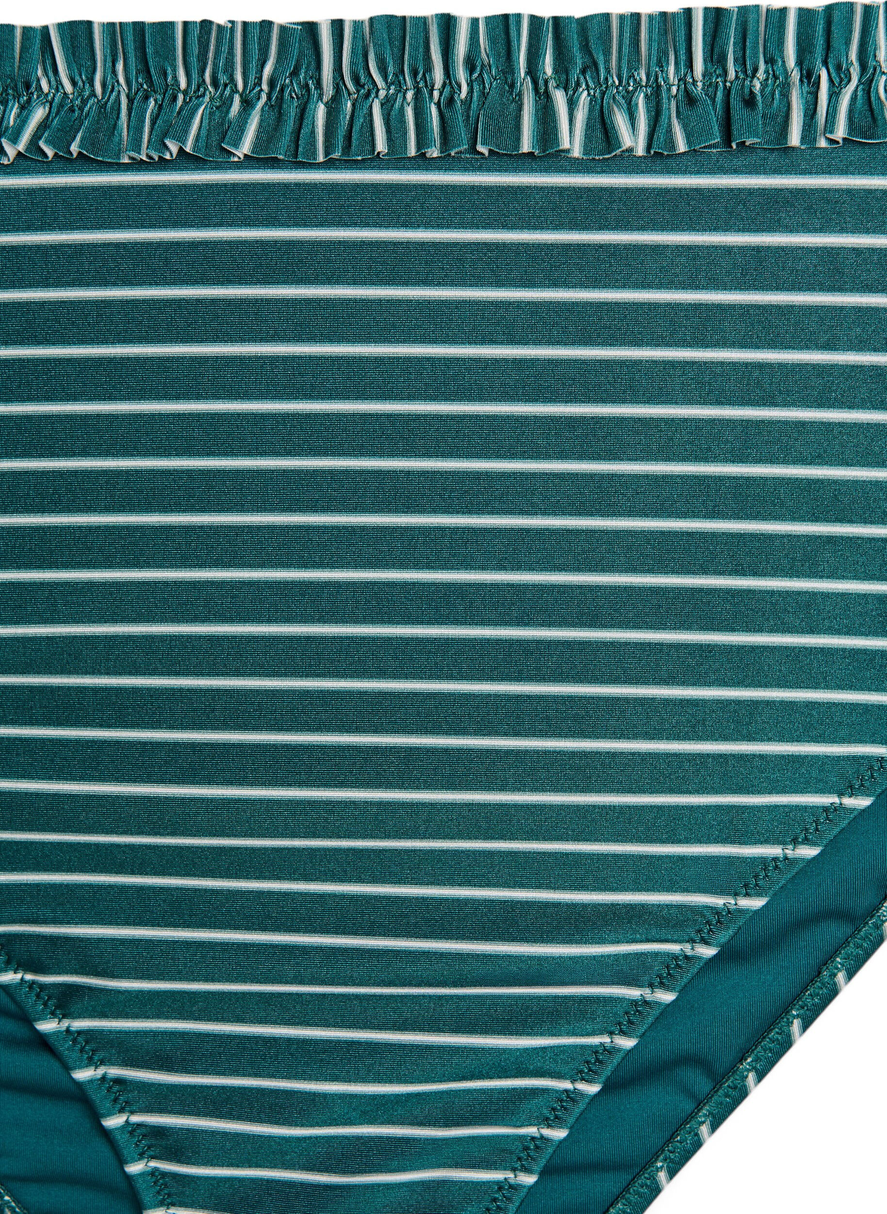 Zizzi Stribet tai bikini trusse med rynkekant, Gr&oslash;n, Packshot image number 2