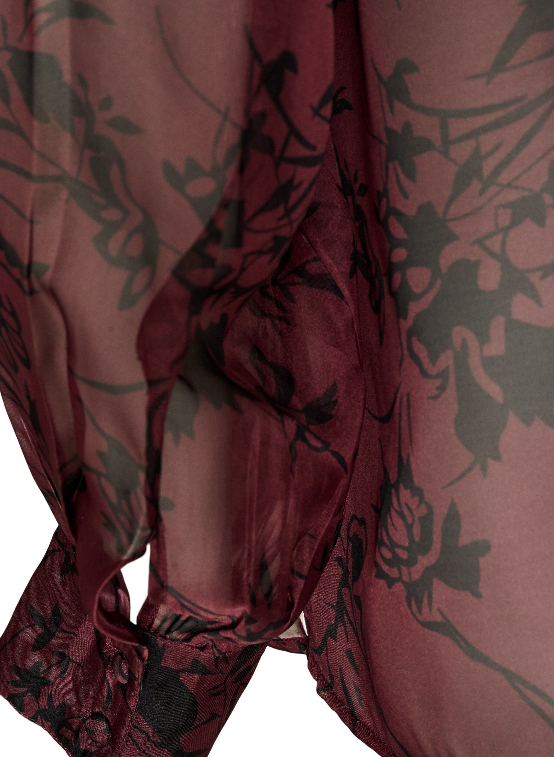ZizziTransparent skjortebluse med blomsterm&oslash;nster og bindeb&aring;nd, M&oslash;rk Bordeaux, Packshot image number 3