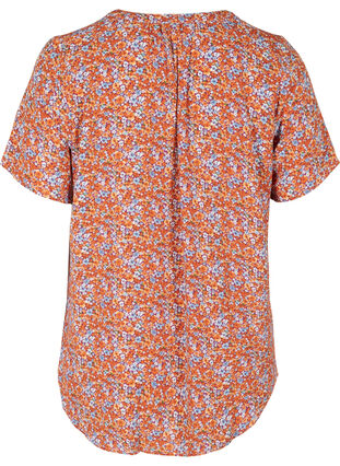 Printet bluse med korte ærmer, Orange Flower AOP, Packshot image number 1