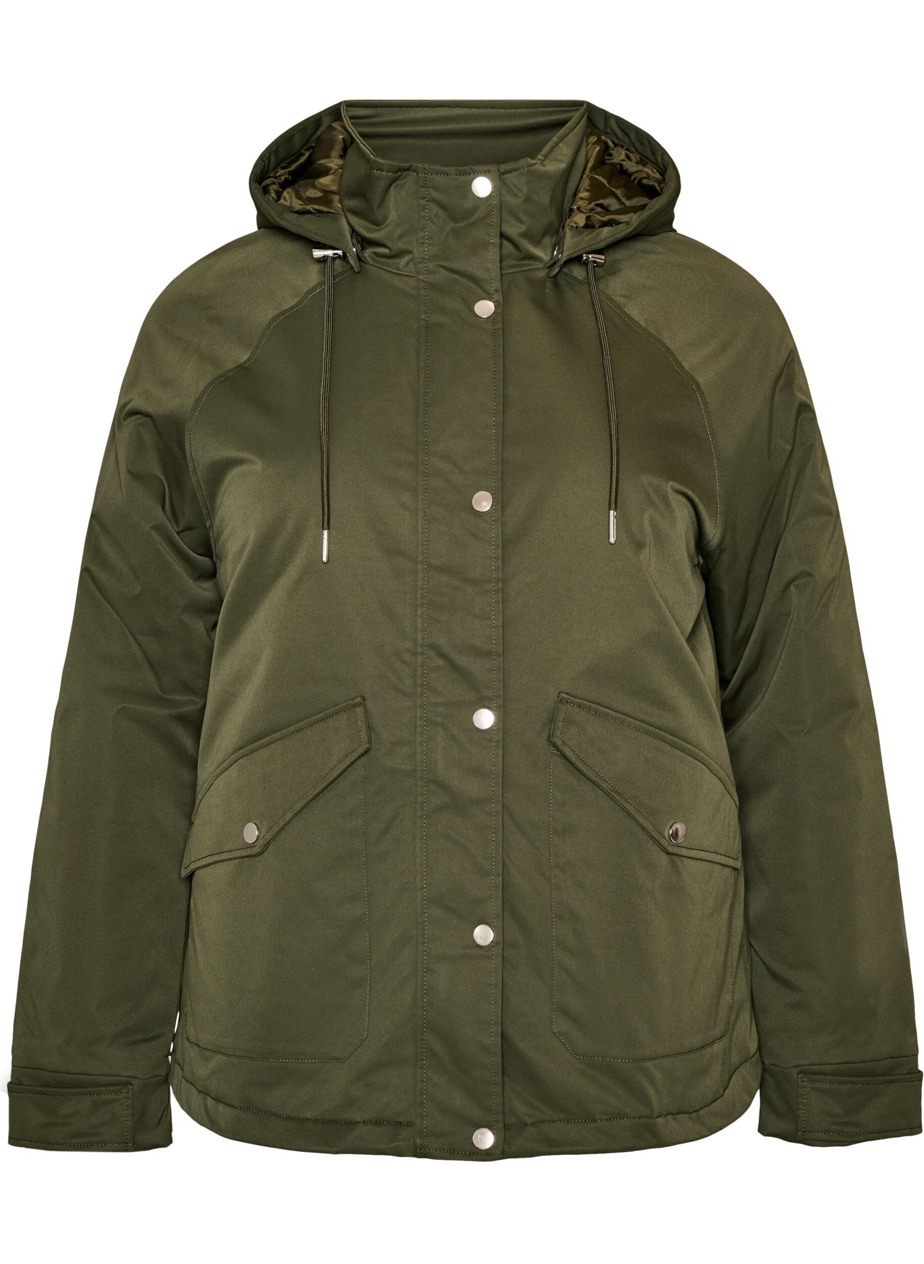 ZizziVatteret parka med aftagelig h&aelig;tte, Gr&oslash;n, Packshot image number 0