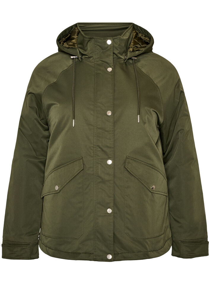 Vatteret parka med aftagelig h&aelig;tte, Gr&oslash;n, Packshot image number 0