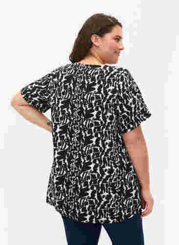 FLASH - Bluse med korte ærmer og print, Black White AOP, Model image number 1