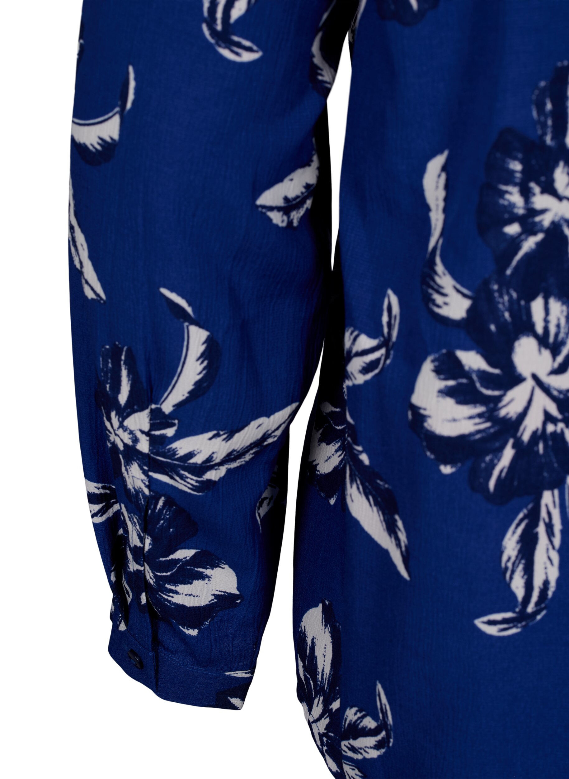 Zizzi FLASH - Lang&aelig;rmet bluse med print, Navy Blazer Flower, Packshot image number 3