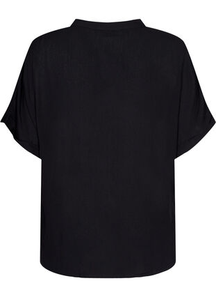 Kortærmet viskose skjorte med v-udskæring, Black, Packshot image number 1