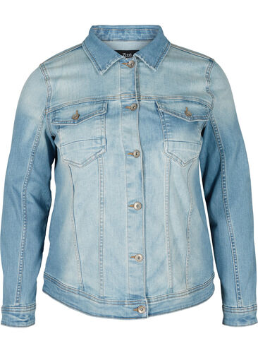 Lys denim jakke med brystlommer, Light blue denim, Packshot image number 0
