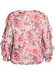 Blomstret bluse med V-udsk&aelig;ring og fl&aelig;se&aelig;rmer, Lyser&oslash;d, Packshot image number 1