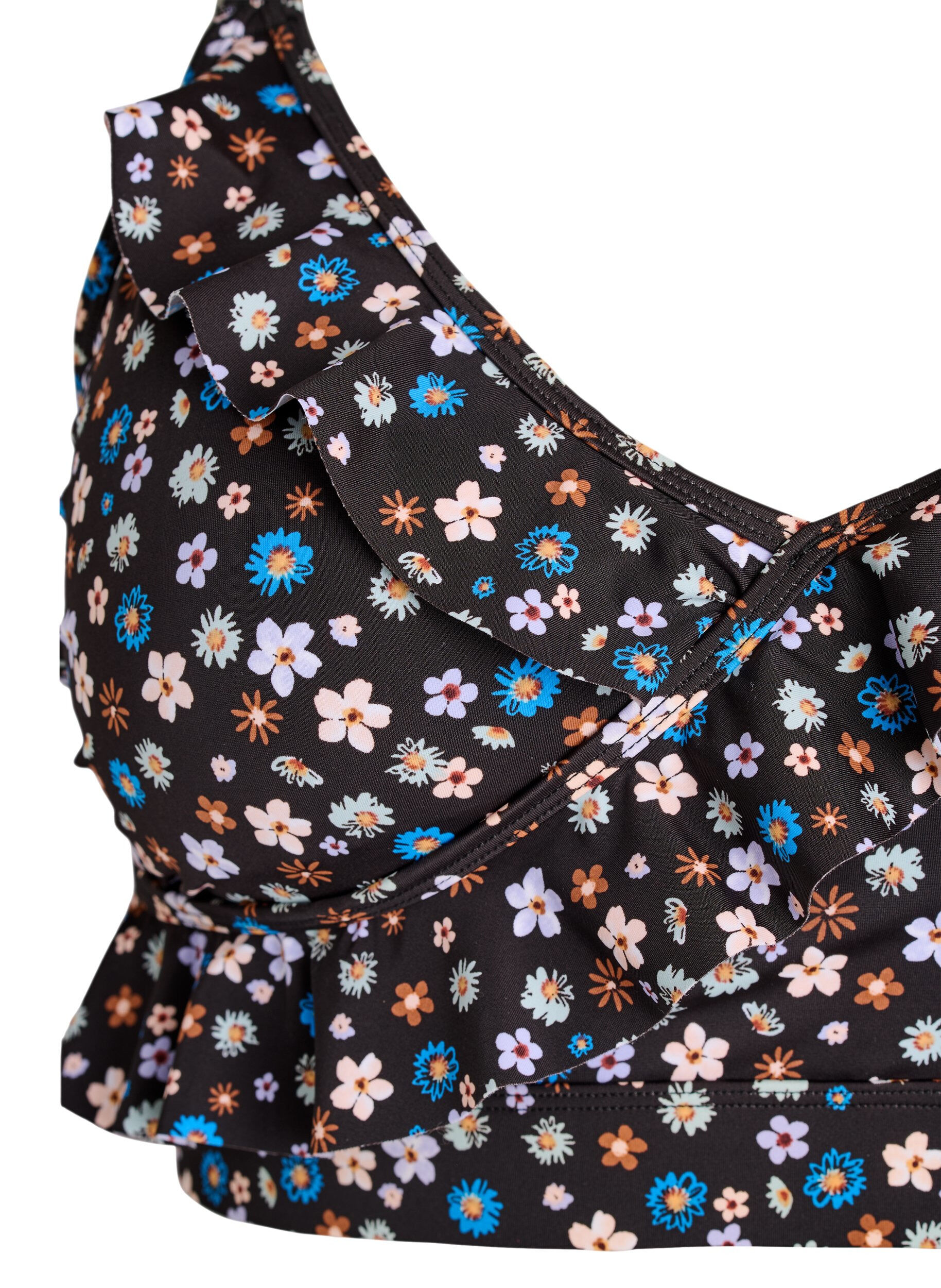 Zizzi Blomstret bikini bh med fl&aelig;sedetaljer, Brun, Packshot image number 2