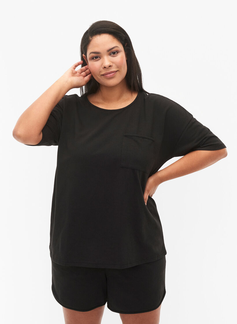 Bluse med 1/2 ærmer, Black, Model image number 0
