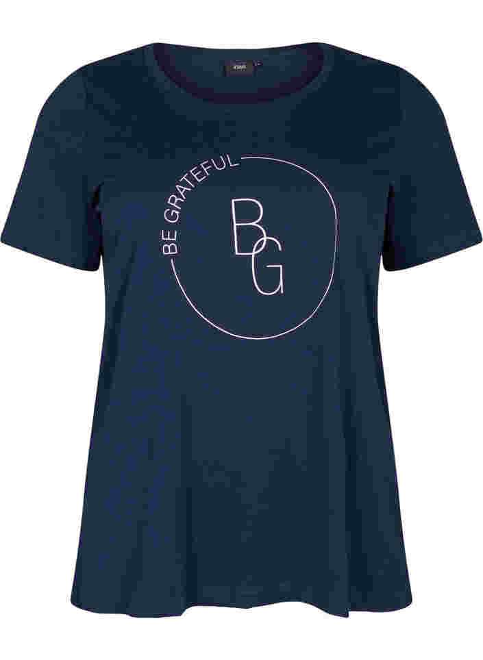 Kortærmet t-shirt med tryk, Navy Blazer BG, Packshot image number 0