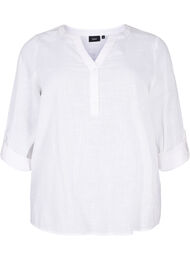 Skjortebluse i bomuld med v-udskæring, Bright White, Packshot