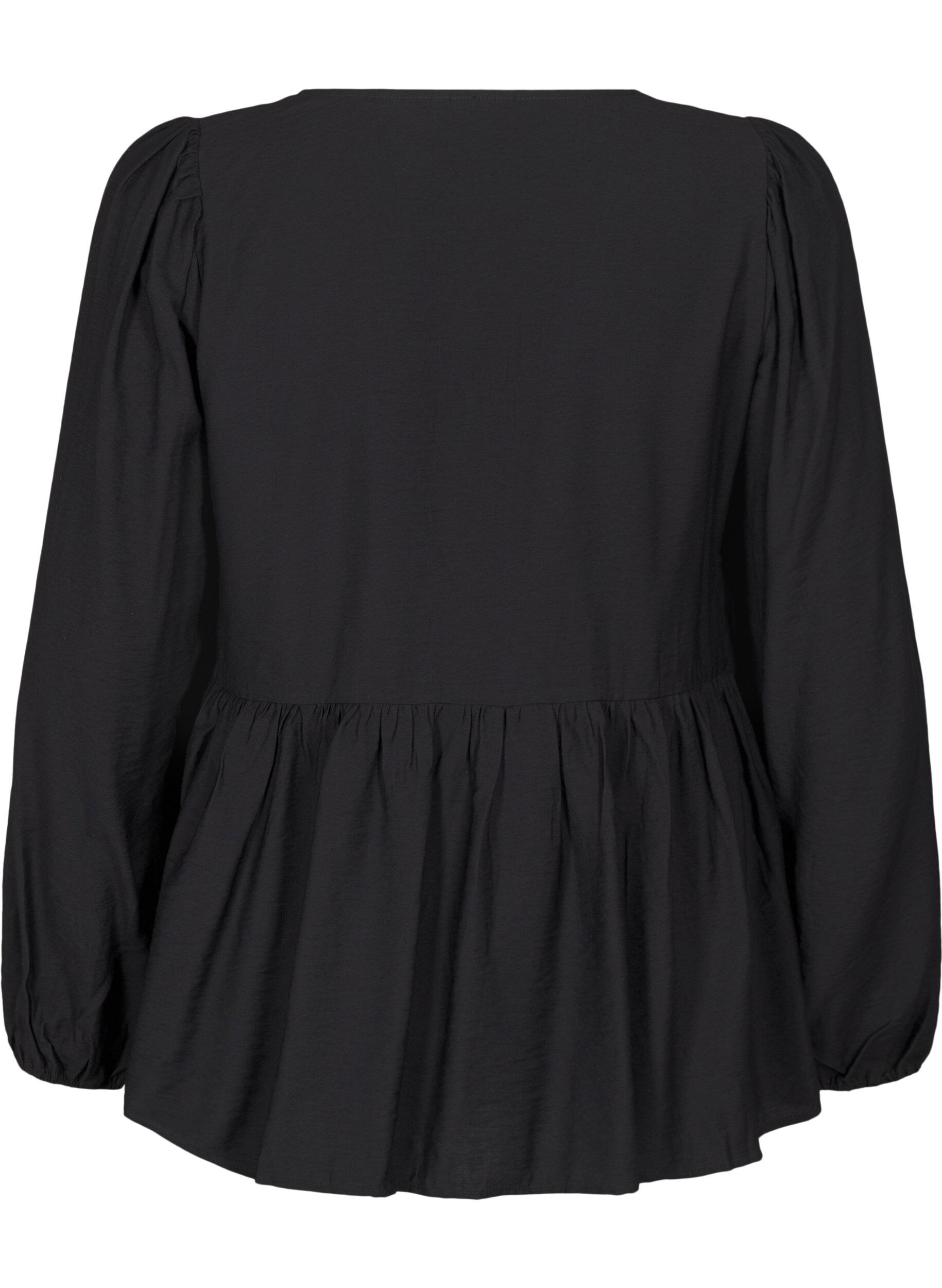 Zizzi Bluse med perlesl&oslash;jfer og lange &aelig;rmer, Black, Packshot image number 1