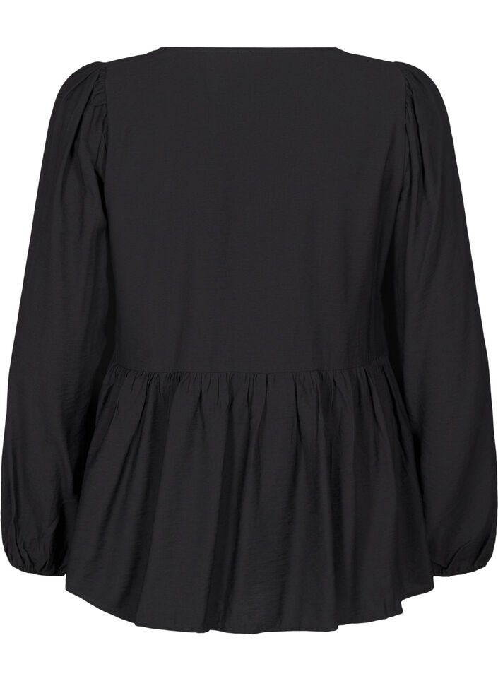 Bluse med perlesløjfer og lange ærmer, Black, Packshot image number 1