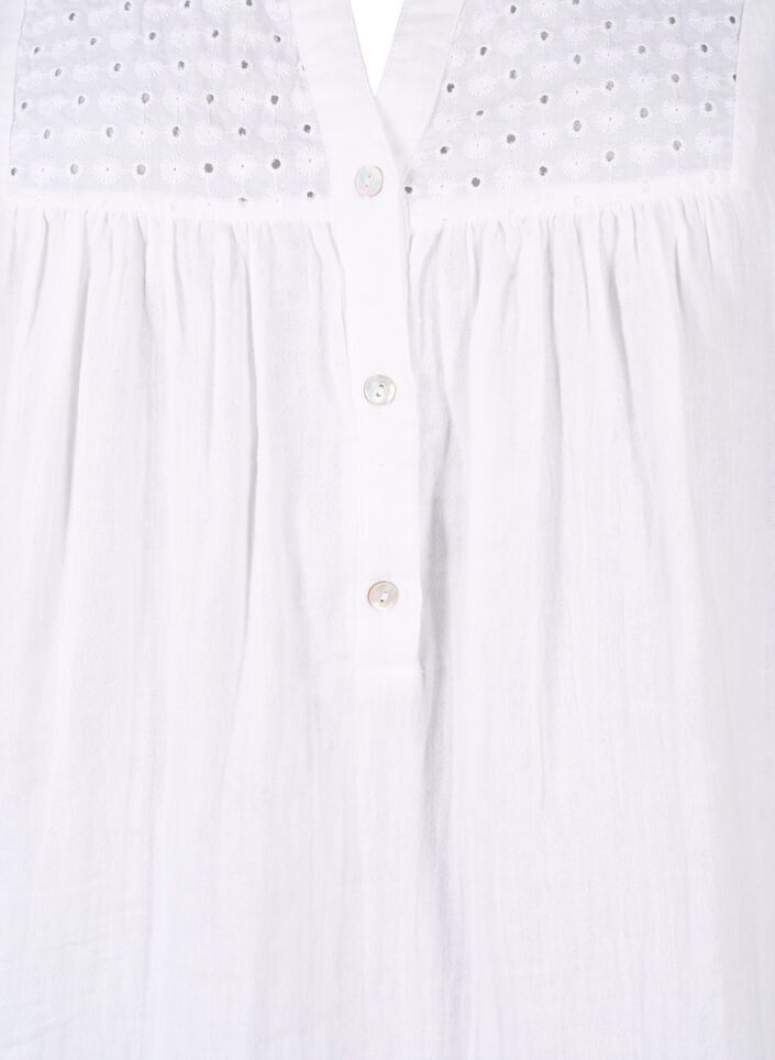 Bluse i bomuld med broderi anglaise og 3/4 ærmer, Bright White, Packshot image number 2