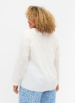 Bluse i bomuld med hæklet detalje, White, Model image number 1