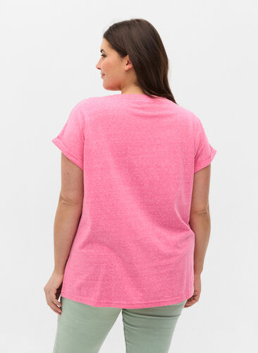Meleret bomulds t-shirt, Fandango Pink Mél, Model image number 1