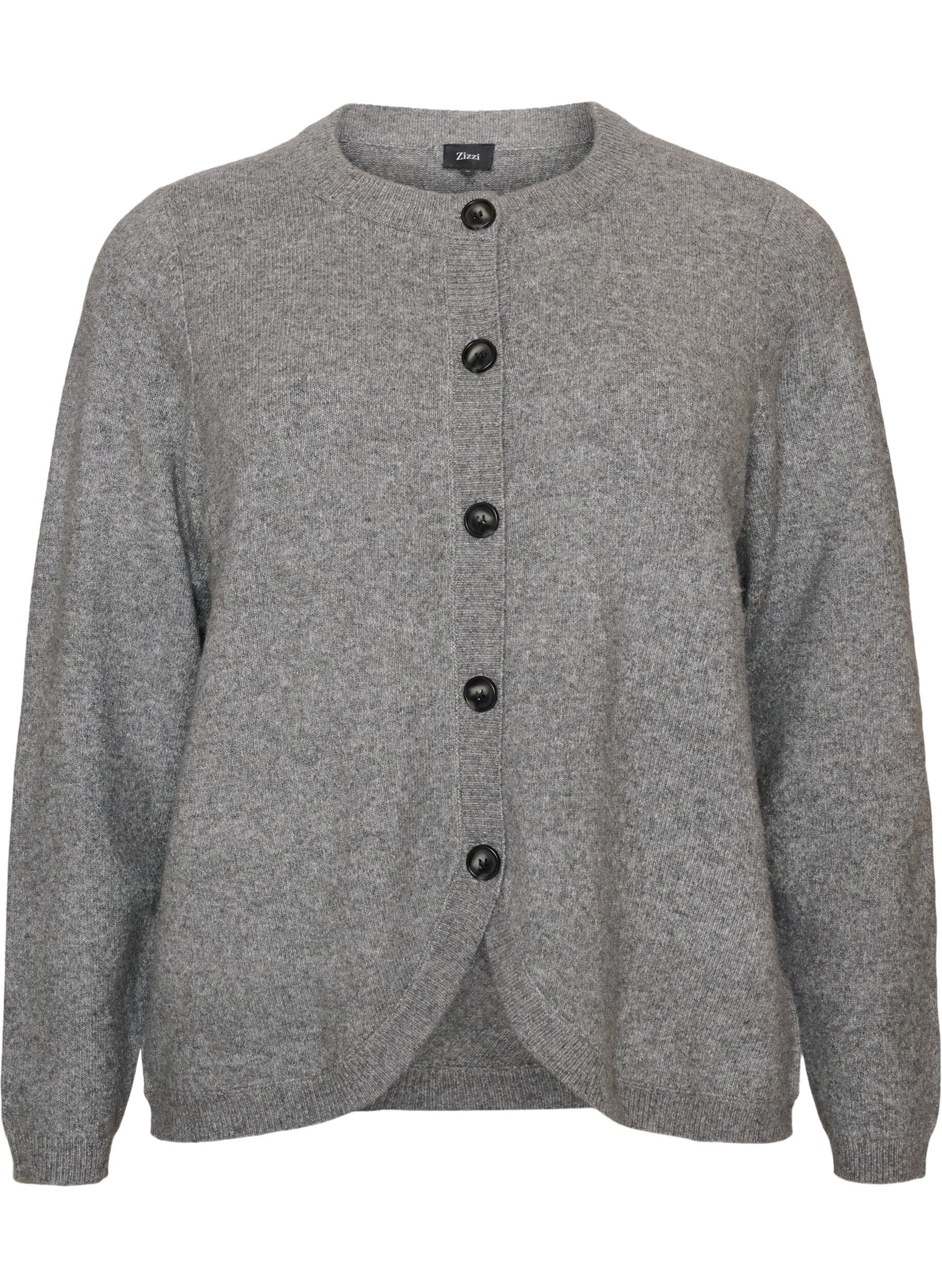 ZizziCardigan med knapper og afrundet front, Gr&aring;, Packshot image number 0