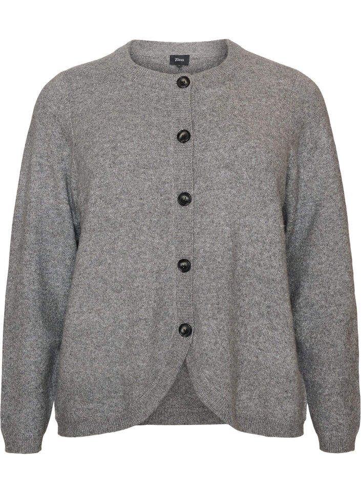 Cardigan med knapper og afrundet front, Gr&aring;, Packshot image number 0