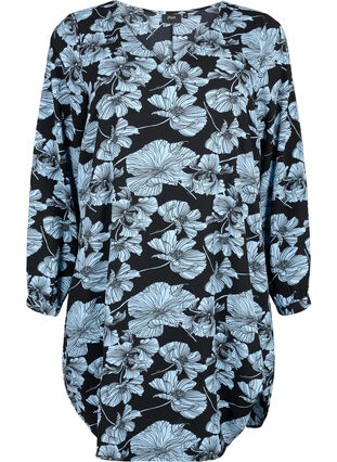 V-hals kjole med print, Black B. Flower AOP, Packshot image number 0