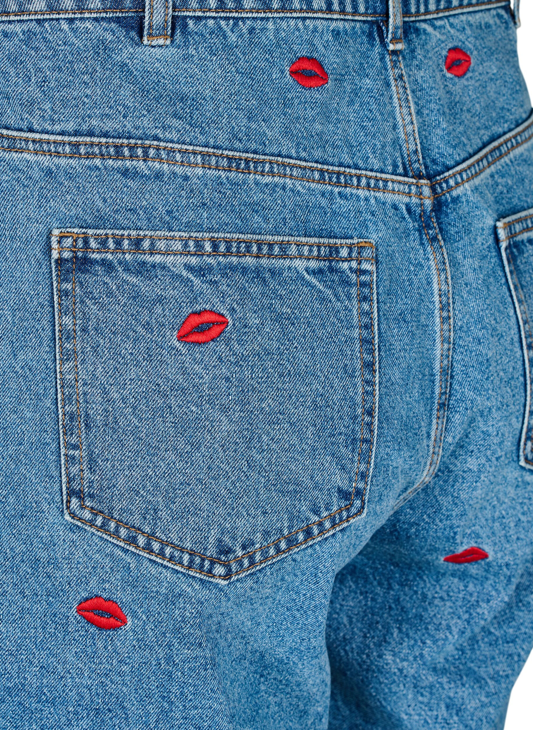 Zizzi Mille mom fit jeans med broderi, Bl&aring;, Packshot image number 3