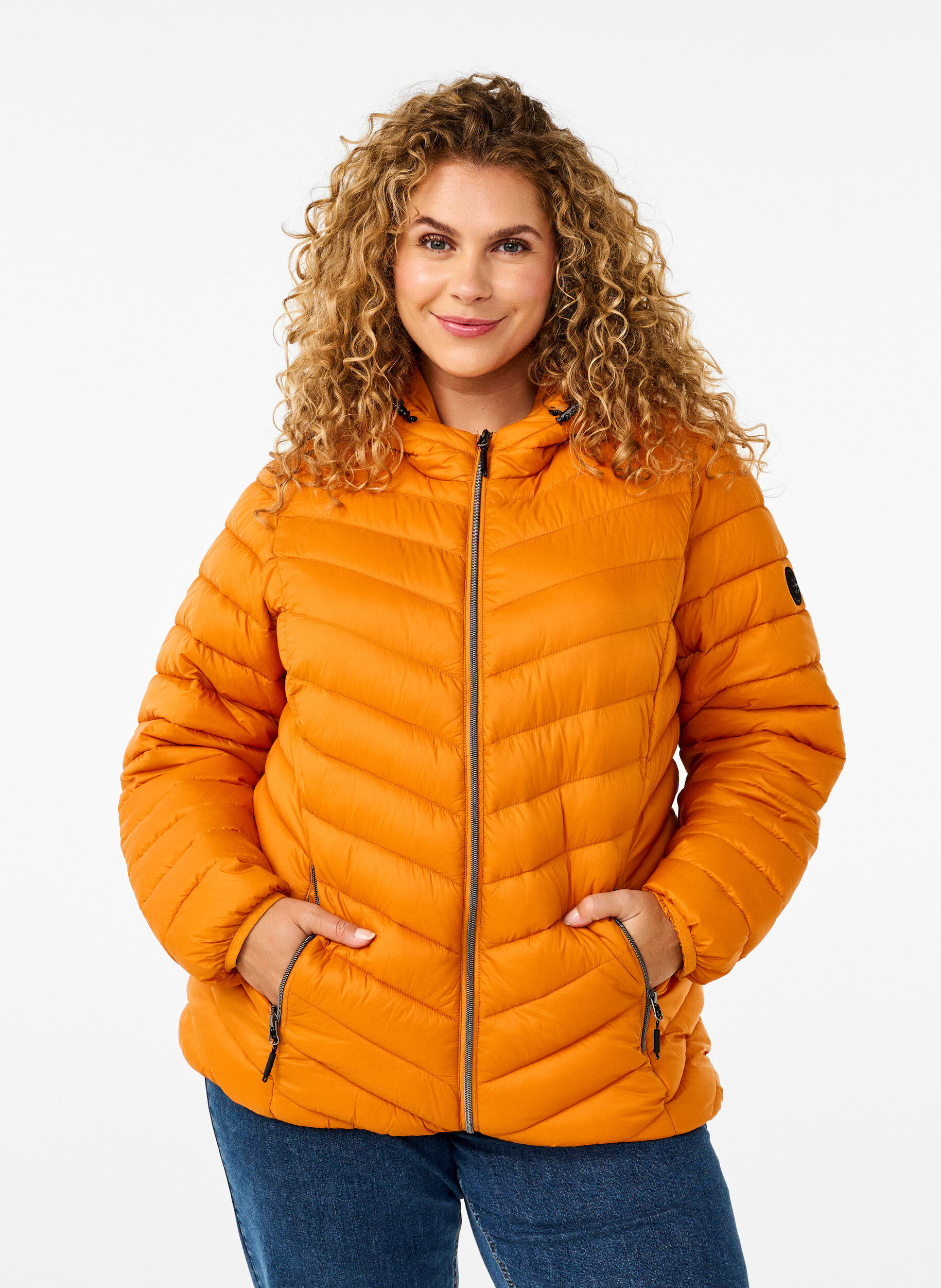 Letv&aelig;gts jakke med h&aelig;tte, Orange, Model