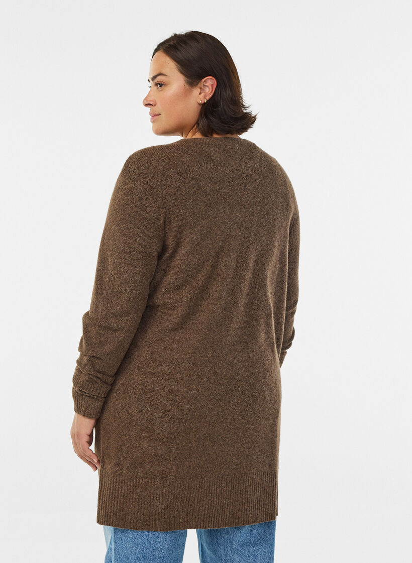 Meleret strik cardigan med lommer, Brun, Model image number 2